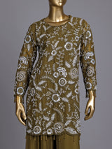 Mehendi green tissue silk pakistani palazzo suit with pearl detailing
