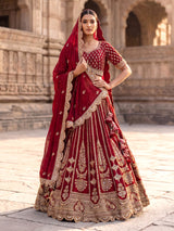 Maroon raw silk bridal lehenga choli with zardosi detailing