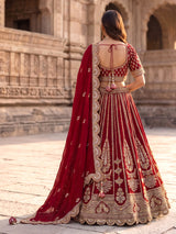 Maroon raw silk bridal lehenga choli with zardosi detailing