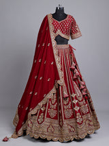 Maroon raw silk bridal lehenga choli with zardosi detailing