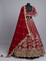 Maroon raw silk bridal lehenga choli with zardosi detailing