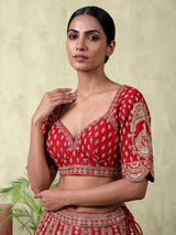 Red silk bridal lehenga choli with exquisite zardosi embellishments
