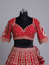 Red silk bridal lehenga choli with exquisite zardosi embellishments