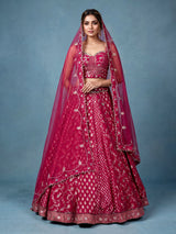 Maroon banarasi silk lehenga choli with embellished dupatta
