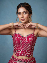 Maroon banarasi silk lehenga choli with embellished dupatta