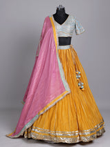 Mustard yellow silk lehenga choli with contrast dupatta choli