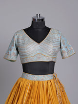 Mustard yellow silk lehenga choli with contrast dupatta choli