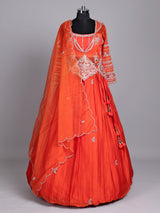 Orange tissue silk lehenga choli with designer three piece styling