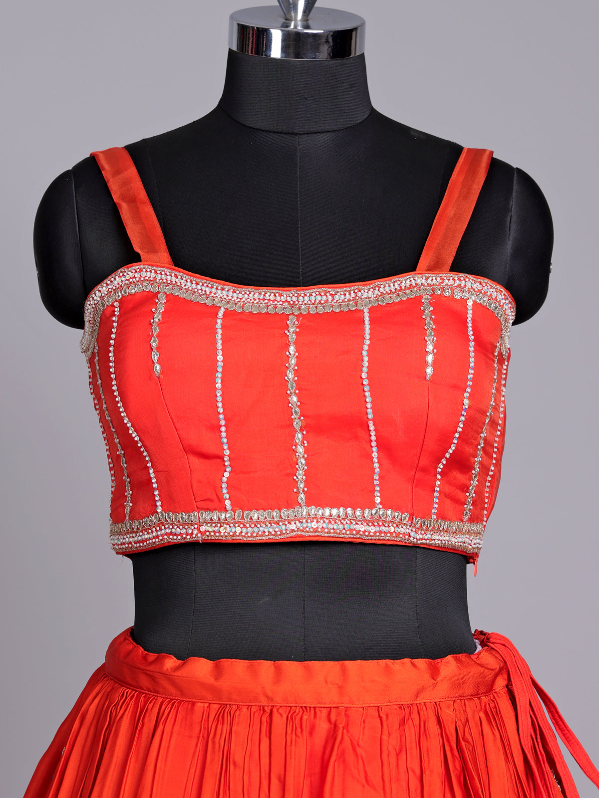 Orange tissue silk lehenga choli with designer three piece styling