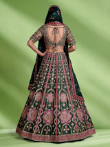 Green raw silk wedding wear lehenga choli with rich work