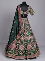 Green raw silk wedding wear lehenga choli with rich work