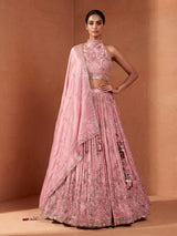 Pastel pink silk lehenga choli with embellished festive detailing