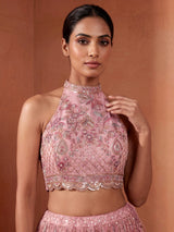 Pastel pink silk lehenga choli with embellished festive detailing