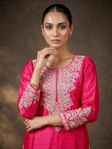 Rani pink raw silk palazzo suit with zari work dupatta