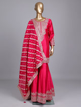 Rani pink raw silk palazzo suit with zari work dupatta