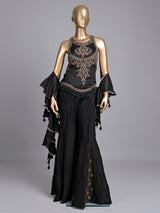 Black silk salwar suit with ruffle dupatta and palazzo