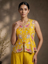 Mustard yellow designer raw silk palazzo suit
