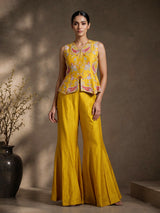 Mustard yellow designer raw silk palazzo suit