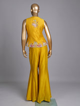 Mustard yellow designer raw silk palazzo suit