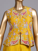 Mustard yellow designer raw silk palazzo suit