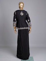 Black raw silk indowestern suit with crepe palazzo