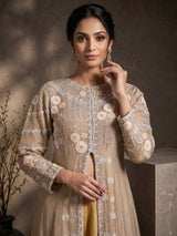 Yellow tissue silk designer palazzo suit with shaded dupatta