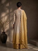 Yellow tissue silk designer palazzo suit with shaded dupatta