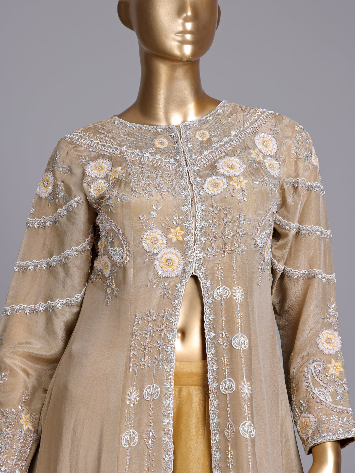 Yellow tissue silk designer palazzo suit with shaded dupatta