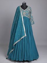 Aqua georgette anarkali suit with diamond embellishments