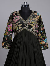 Black georgette anarkali suit with embellished dupatta