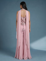 Dusty pink chiffon silk palazzo suit with embellished dupatta