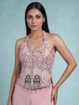 Dusty pink chiffon silk palazzo suit with embellished dupatta