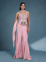 Dusty pink chiffon silk palazzo suit with embellished dupatta