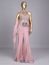 Dusty pink chiffon silk palazzo suit with embellished dupatta