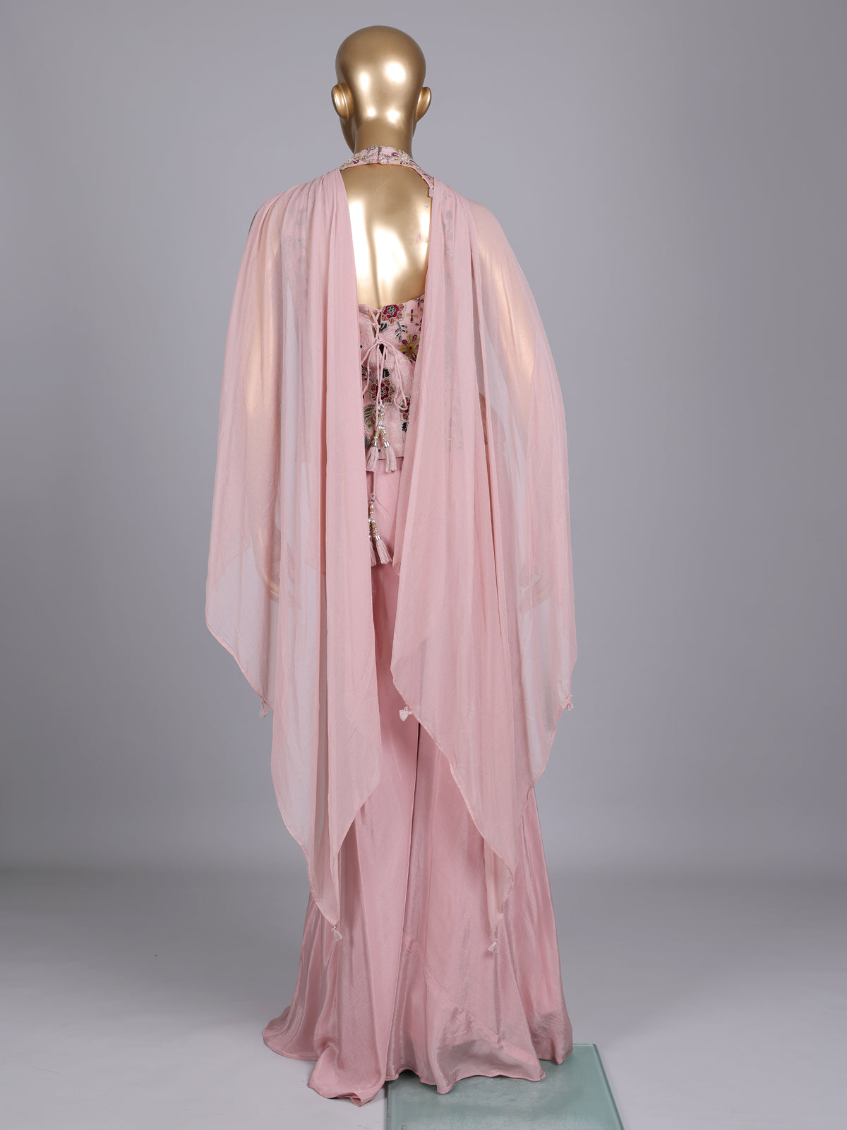 Dusty pink chiffon silk palazzo suit with embellished dupatta