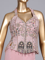 Dusty pink chiffon silk palazzo suit with embellished dupatta
