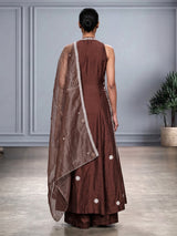 Dark brown raw silk designer palazzo suit with palazzo styling