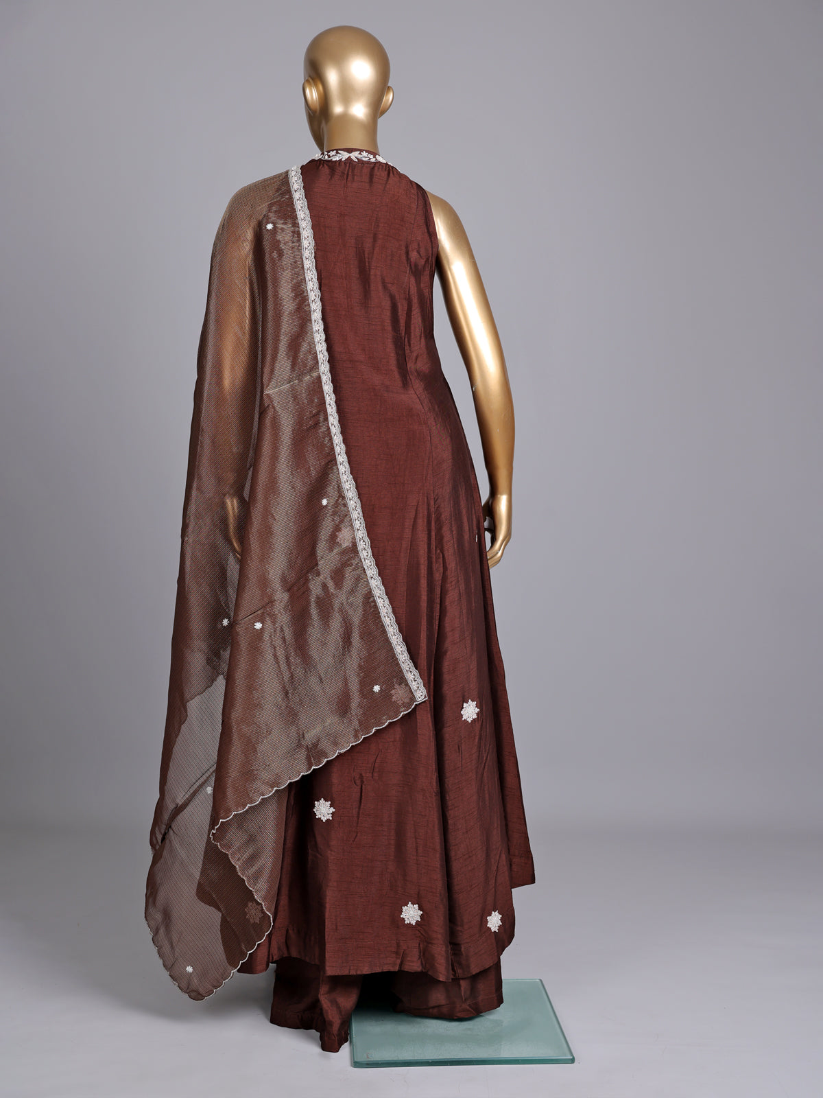 Dark brown raw silk designer palazzo suit with palazzo styling