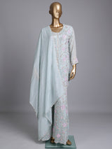 Mint blue silk pakistani palazzo suit with embellished dupatta