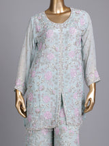 Mint blue silk pakistani palazzo suit with embellished dupatta