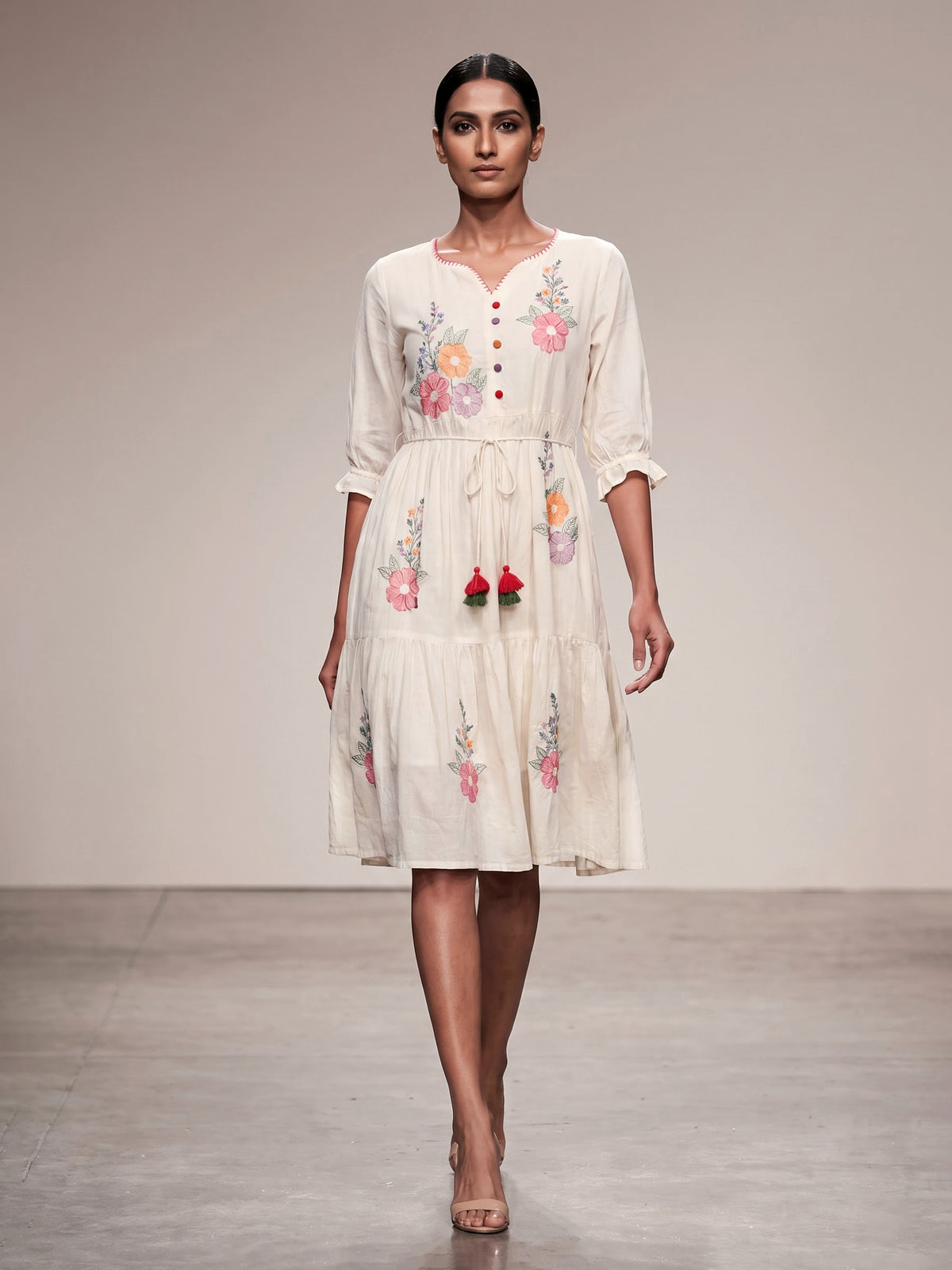 Off white cotton blend designer kurti with embroidery