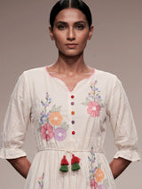 Off white cotton blend designer kurti with embroidery