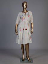 Off white cotton blend designer kurti with embroidery