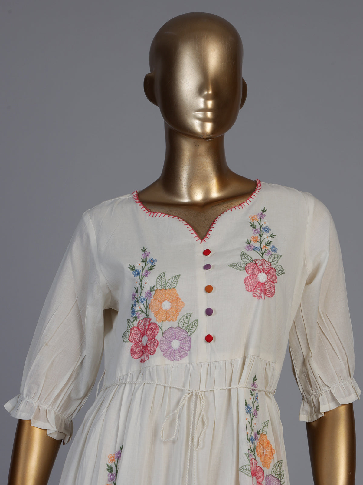 Off white cotton blend designer kurti with embroidery