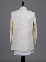 Ivory white georgette boys indowestern set with stone work