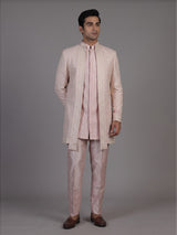 Pink jacquard silk jacket indowestern set for men