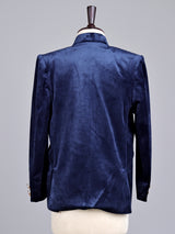 Navy velvet boys Jodhpuri suit with ornate crest detailing