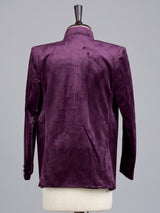 Wine velvet boys Jodhpuri suit with handcrafted crest motif