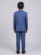 Blue terry rayon boys Jodhpuri suit with metallic brooch