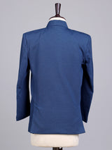Blue terry rayon boys Jodhpuri suit with metallic brooch